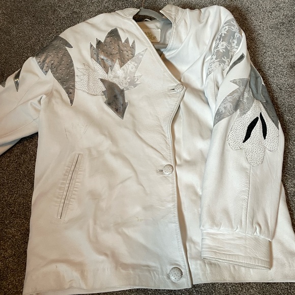 Vintage 80’s eighties white leather jacket with metallic detailing , size L - Picture 3 of 3